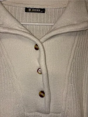 BTFBM Women Cream Knit Button Collar Pullover Sweater Size Medium thumbnail 8