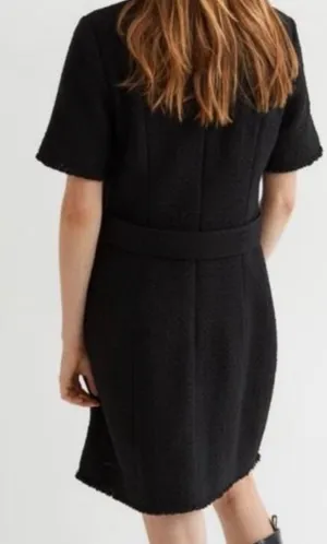 H&M Women's Tweed Round Neck Short Sleeves Work Elegant Casual A-line Midi Dress thumbnail 4