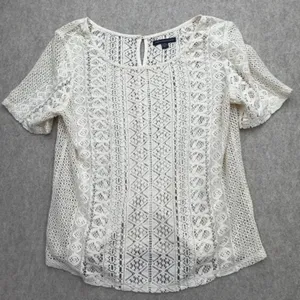 American Eagle Top Women M Crochet Lace Ivory Boho Cottagecore Coquette Granny thumbnail 1