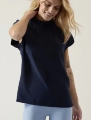 Athleta Dark Blue Silk Hybrid Short‎ Sleeve Top thumbnail 1