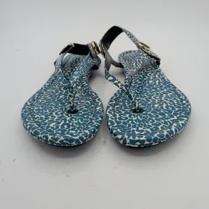 Tory Burch Minnie Travel Sandal Blue Leopard Print‎ Leather Thong Slingback 8M thumbnail 3