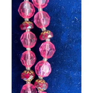 Vintage Pink Red Double Strand Acrylic Glass Bead Necklace Germany 22" MCM thumbnail 5