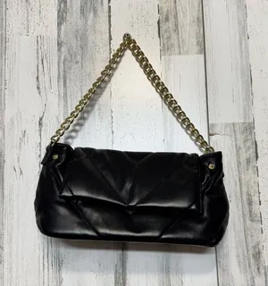 Grossi Black Quilted Puffer Shoulder Bag Gold Chain Strap Faux Leather Handbag thumbnail 1