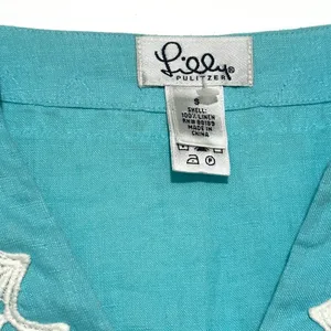 NWOT Vintage Lilly Pulitzer Blue Linen Tunic Top 3/4 Sleeves Lace Trim Small thumbnail 3