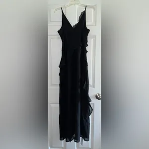 Abercrombie & Fitch Draped Ruffle Maxi Dress in Black Size Large New with tag thumbnail 10