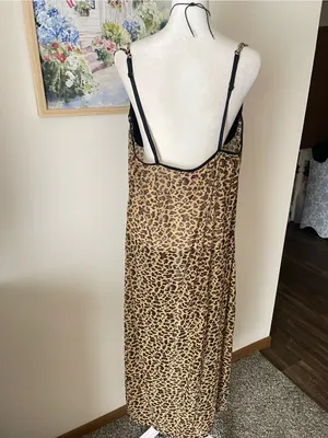 Amoureuse 90s Y2K Vintage Leopard Mesh Embroidered Maxi Lingerie Slip Dress 1X thumbnail 6