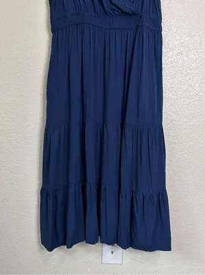 Knox Rose Navy Blue Flutter Short Sleeves Tiered Midi Dress, Size XL thumbnail 5