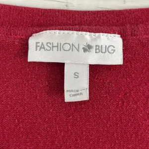 Fashion Bug Red 3/4 Sleeve Button Ruffle Accent Knit Pullover Sweater Small thumbnail 3