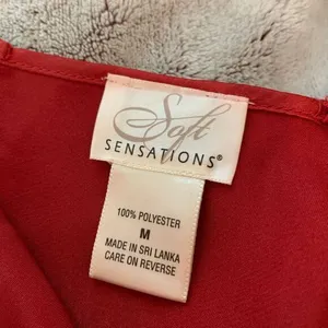 Soft Sensations Women's Lace Trim Satin‎ V-Neck Mini Slip Lingerie Dress Red - M thumbnail 5