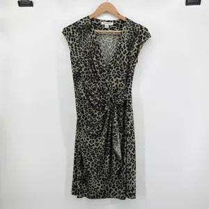 Tommy Bahama Clara Lovely Leo Faux Wrap Dress Small Olive Leopard Nylon‎ Spandex thumbnail 2