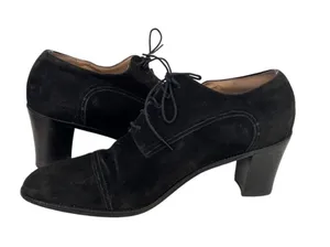 JONAK Black Suede Shoes Oxfords Lace Up Stacked Heel Womens Size FR 40 US 8 thumbnail 1