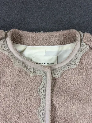 BANANA REPUBLIC Womens Blazer Jacket SIZE 10 Mauve Boucle Wool Lace COQUETTE thumbnail 2
