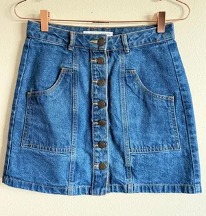 Stradivarius Denim Button Front A Line Mini‎ Skirt Blue Women's US 4 thumbnail 1