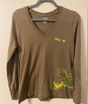 Carhartt For Women Tan‎ Long Sleeve V-Neck T-Shirt Classic Car Size Small thumbnail 1