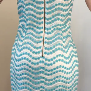 Lilly Pulitzer Leavens Top Notch Strapless Dress‎ Blue White Floral Embroidery 4 thumbnail 6