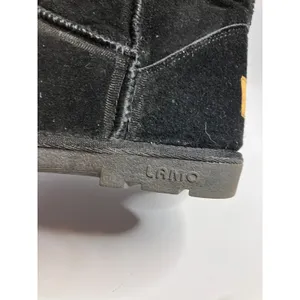 Lamo Suede Mid Calf Boots Womens 7 Black Excellent Faux Fur Lined Pull On thumbnail 4