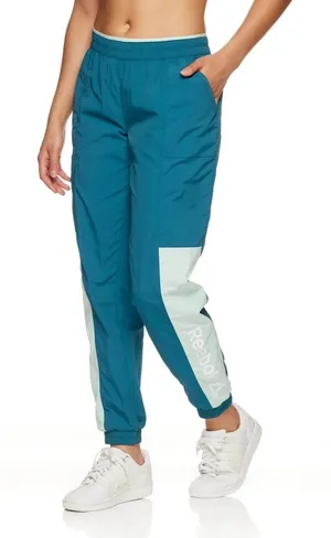 Reebok Womens Teal Colorblock Nylon Mesh Lined‎ Track Pants Joggers S thumbnail 1
