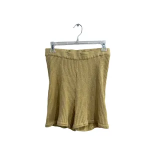 Free People Beach Ribbed Knit Shorts Mustard Yellow Cotton Linen Blend Medium thumbnail 2