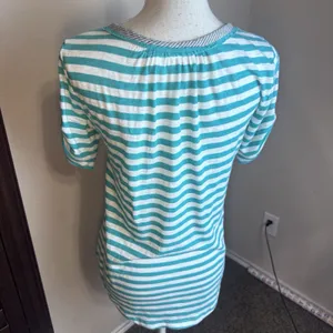 Anthropologie Feather Bone sz M knit top T Shirt Turquoise Striped casual Beach‎ thumbnail 5