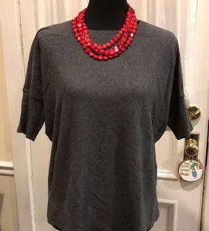 Women’s Charcoal Grey Flat Knit Ribbed Elbow Sleeve Sweater Sz Medium NWT thumbnail 1