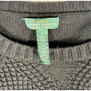 Lauren Ralph Lauren Waffle Knit Sweater M Angora Blend Button Hem Black Grunge thumbnail 4