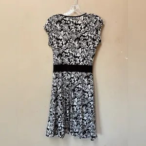 Vintage Y2K Dark Floral Dress M Witchy Romantic Fit Flare Black White thumbnail 2