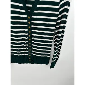 Zenana Green White‎ Striped Button Down V Neck Cardigan Top Womens Small NWT thumbnail 3