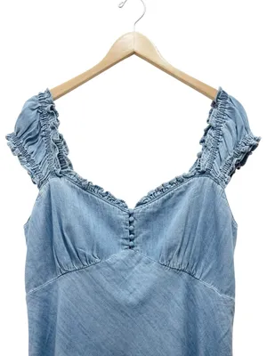 NWT GAP Eaton Denim Maxi Dress Size XL Light Wash Cotton Ruffle Cottagecore Boho thumbnail 6