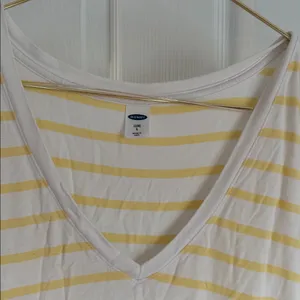 Old Navy Yellow and White Striped V-Neck Tee thumbnail 2