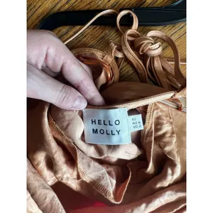 Hello Molly Dress Womens XS Beige Satin Cowl Neck Tie Back Slip Maxi Formal thumbnail 4