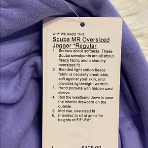 Lululemon Athletica Lavender Scuba MR Oversized Jogger Regular size L brand new thumbnail 7