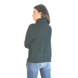 3.1 Phillip Lim Dark Green Wool Blend Turtleneck Fringe Sweater thumbnail 2