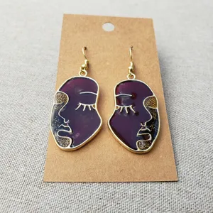 Gold Plated Purple Art Face Handmade Resin Jump Earrings Tones Verdes Jewelry thumbnail 3