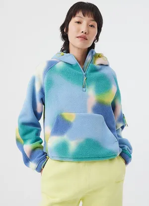 Outdoor Voices NWT Jacket PrimoFleece 1/4 Zip Hoodie Cropped Multi Lava S thumbnail 1