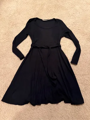 Black Scoop Neck Long-Sleeve Fit & Flare Maternity Dress thumbnail 2