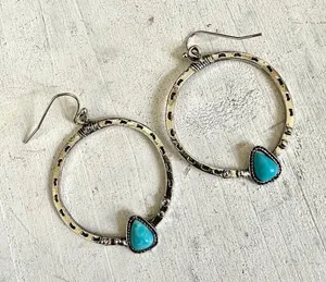 Silver/turquoise tone circle earrings thumbnail 1