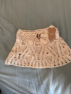 NWT Samiol beige acrylic knit crochet skirt thumbnail 3
