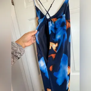 SheIn Women Blue and Orange Floral Maxi Dress‎ Size Medium thumbnail 7