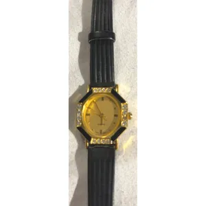 Gold Tone Black Accent Women's Quartz Fashion Watch with Rhinestone‎ Detail thumbnail 4