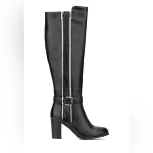 New York & Company Black Over-the-Knee Block Heel Boots with Dual Zippers Size 8 thumbnail 2