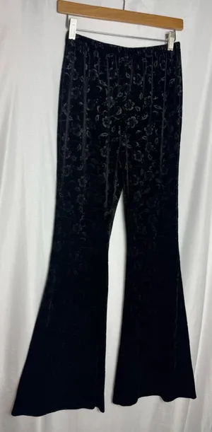 SHEIN Black Velvet Bell Bottom Flair Crushed Velvet Pants gothic size Small NWOT thumbnail 1