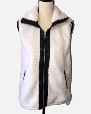 Abercrombie & Fitch Soft A&F Sherpa Fleece Vest Off White Black Size Small Zip thumbnail 1