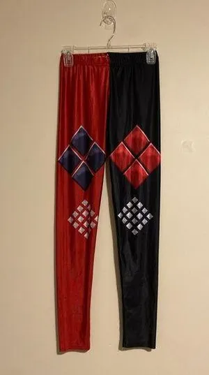 EUC Harley Quinn Red & Black Cosplay leggings size small thumbnail 1