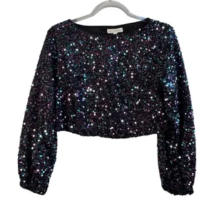 Coco Jameson Purple Teal Iridescent Sequin Crop Top Womens Small‎ Party Festival thumbnail 1