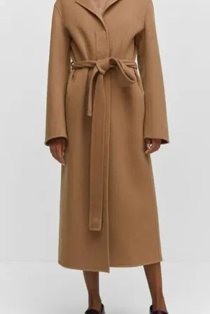 Mango Wool coat with handmade belt Medium Brown Women's Size XS 57006721 thumbnail 2