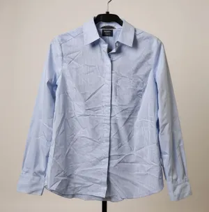 H&M Button Down Shirt Pinstripe Blue‎ Hidden Placket Size 6 Dark Academia Office thumbnail 1