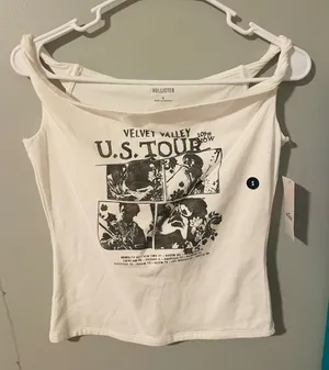 Hollister Off-The-Shoulder White Top With Graphic thumbnail 1