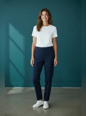 ZARA Navy Straight-Leg Trousers thumbnail 2