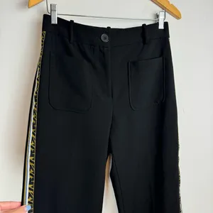 Zara Wide Leg Side Tape Stripe Pants Trouser Sz Medium Black thumbnail 8