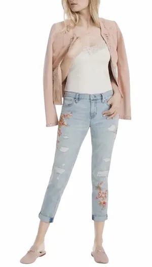 NEW White House Black Market Distressed Floral Embroidered Girlfriend Jeans 14 thumbnail 1